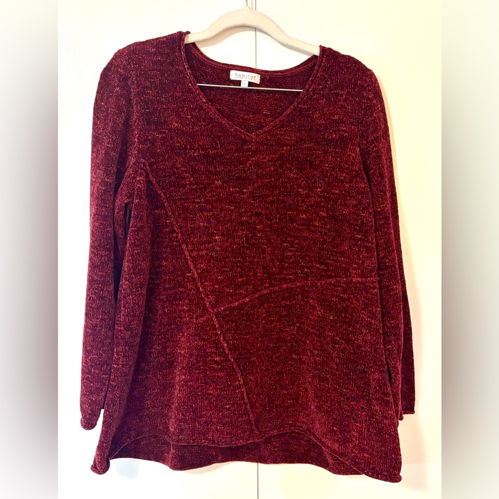 Habitat Clothes To Live In Burgundy Chenille V-Neck Tunic Top L EUC